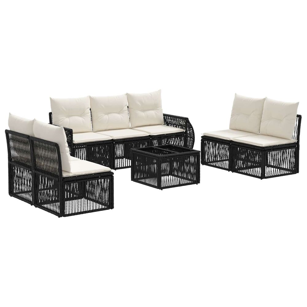 Ensemble de canapé de jardin 8 pc noir et blanc crème polyrotin