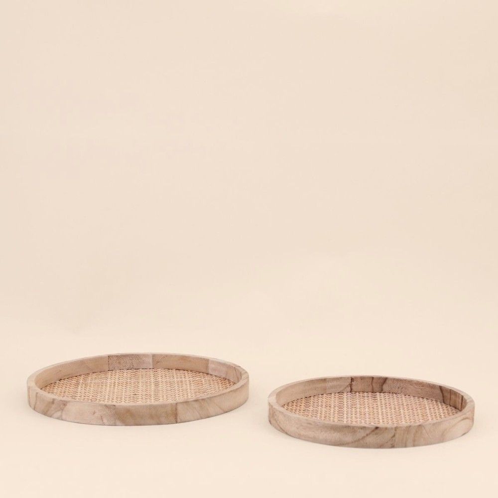 Set de 2 plateaux ronds en cannage