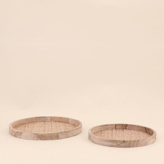 Set de 2 plateaux ronds en cannage