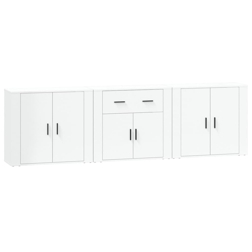 Buffet bahut commode armoire meuble de rangement organisateur cuisine salle de séjour salons 3 pcs bois d'ingénierie blanc 02