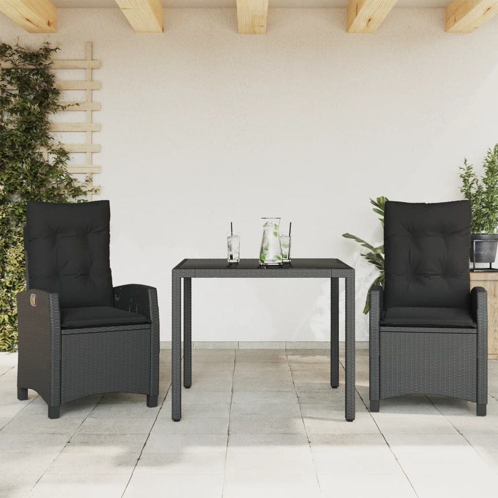 Ensemble à manger de jardin avec coussins 3 pcs noir