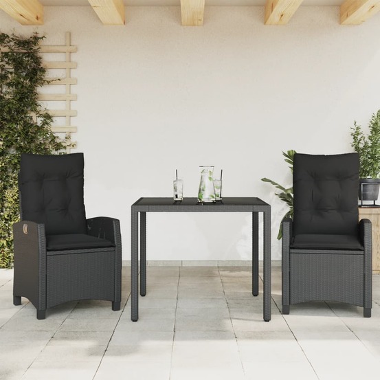 Ensemble à manger de jardin avec coussins 3 pcs noir