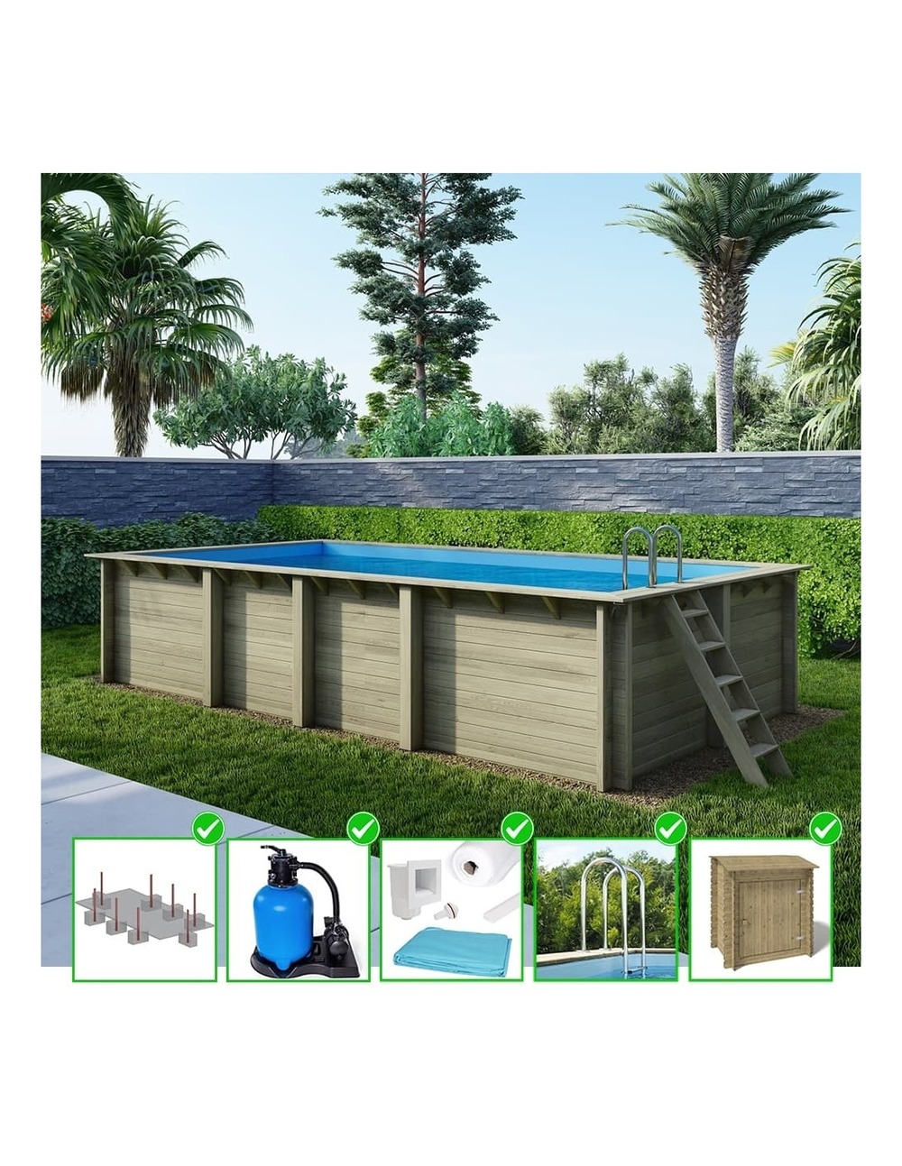 Piscine en bois aqua 7x3,75 - h.1,45 m fixations à sceller - bas7308ospi+sza - altanka