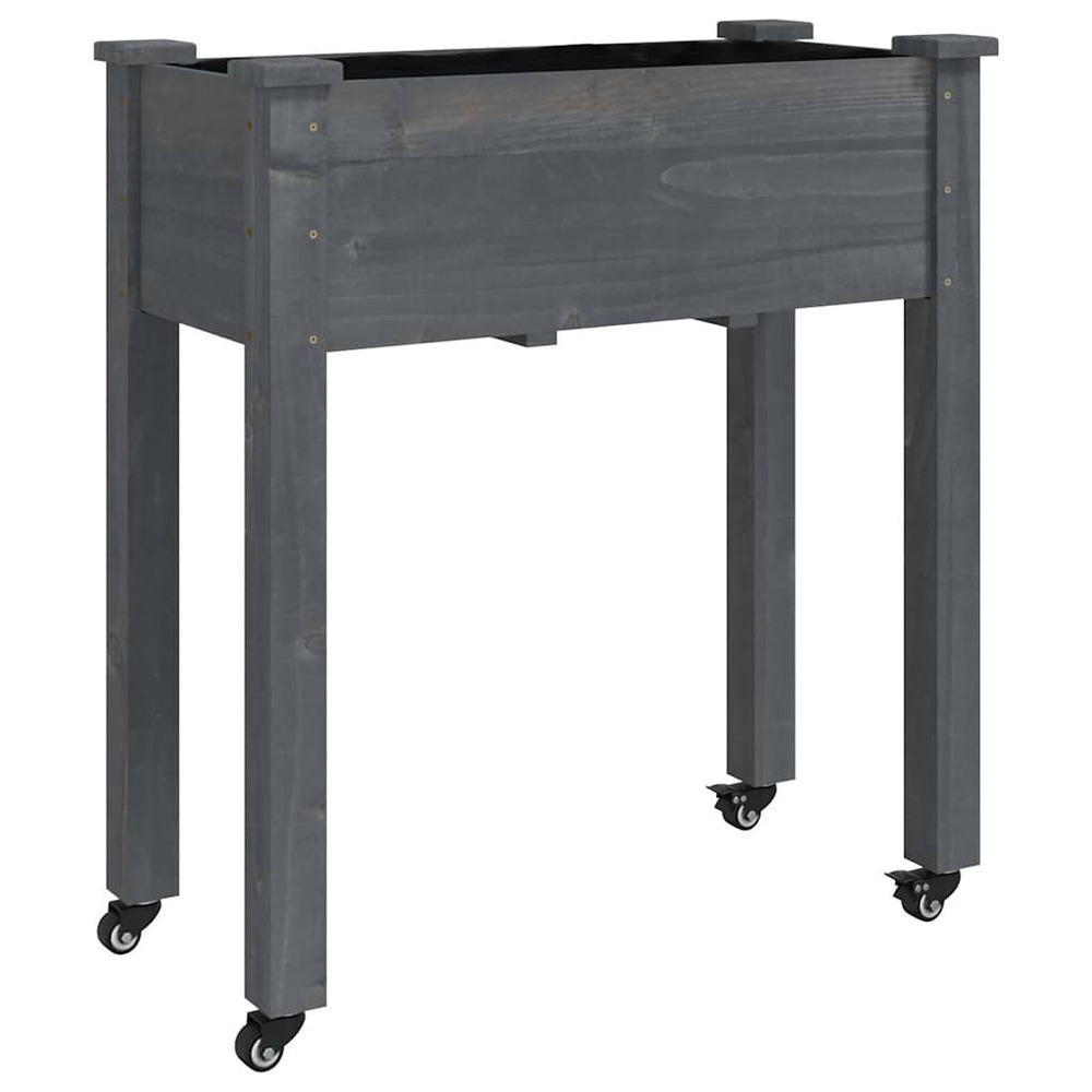 Jardinière sur roues avec doublure gris 71x37x80 cm bois sapin