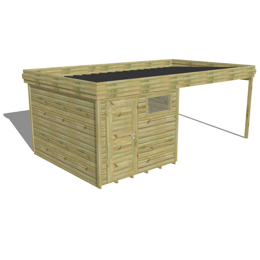 Abri de jardin bois pin traité autoclave 27mm - 6,14x3,44m / 21m2 - bac acier - plancher bois