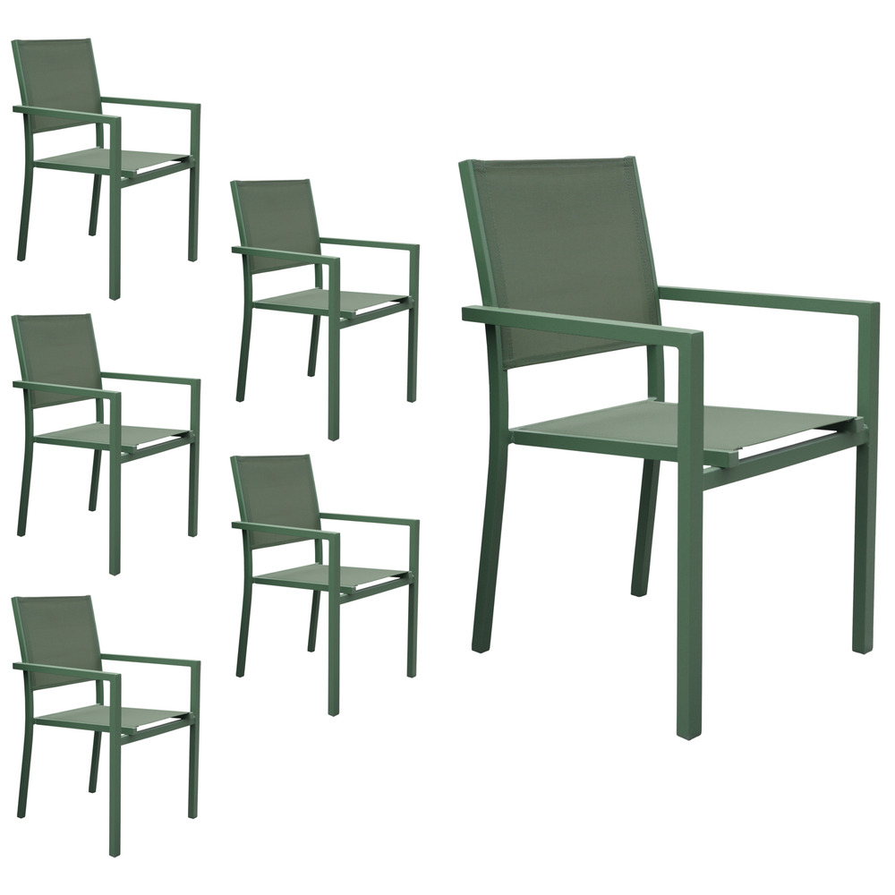 Lot de 6 chaises en aluminium vert sauge - textilène vert sauge