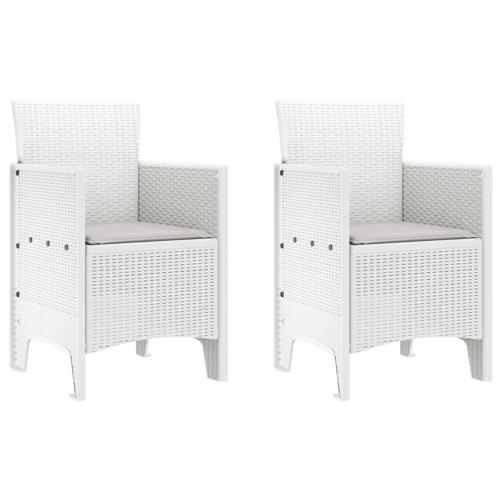 Chaises de jardin avec coussins 2 pcs blanc poly rattan
