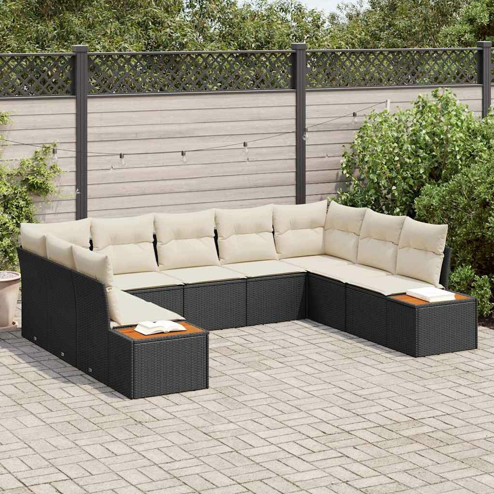 Ensemble de canapé de jardin avec coussin 9 pcs noir poly rotin