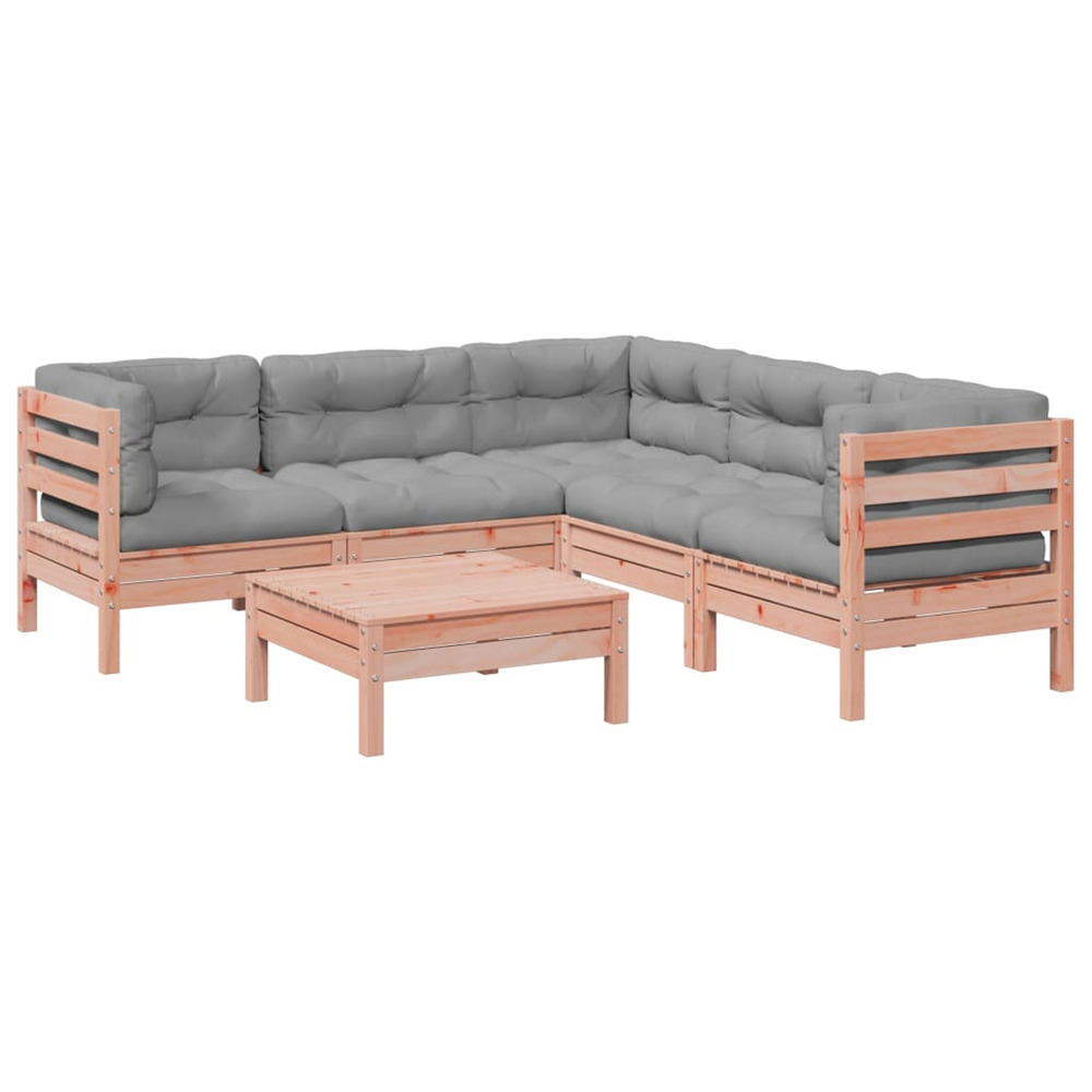 Salon de jardin 6 pcs et coussins bois massif sapin de douglas