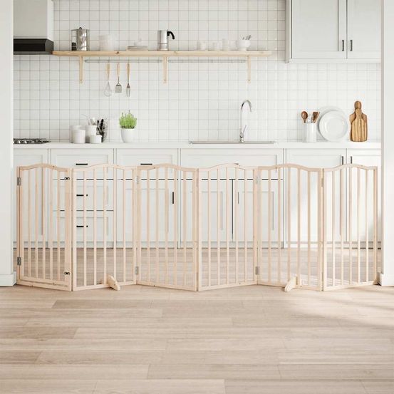 Barrière sécurité chien haute avec porte 6 panneaux bois brun 300x90 cm