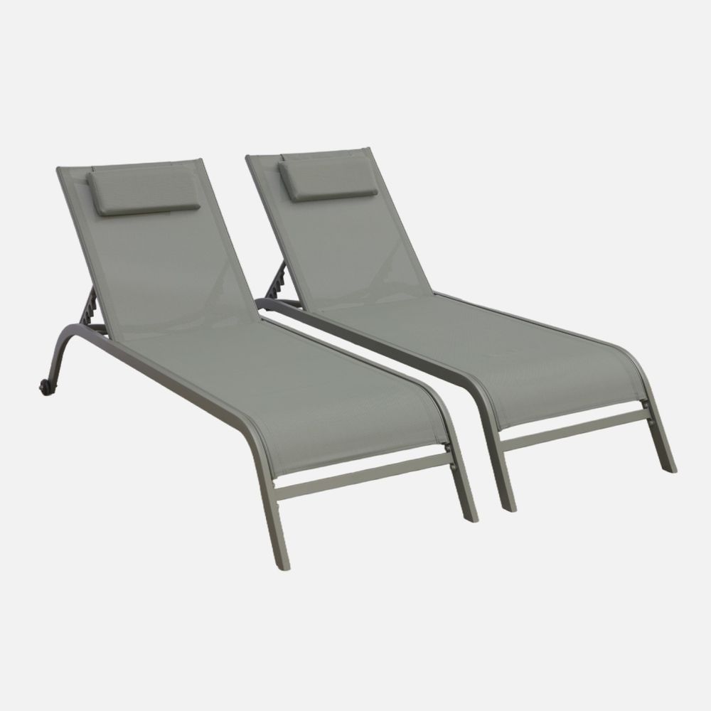 Lot de 2 bains de soleil acier multi positions avec coussin et roulettes - ona