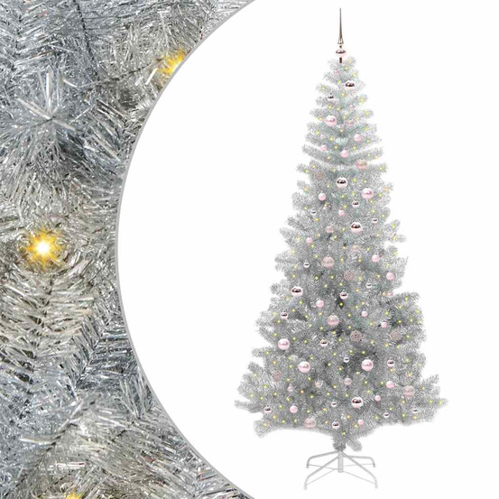 Sapin de noël avec 300 led avec support argent 240 cm pet