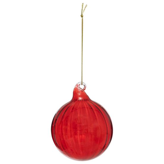 Boule de noël en verre 80mm strie rouge
