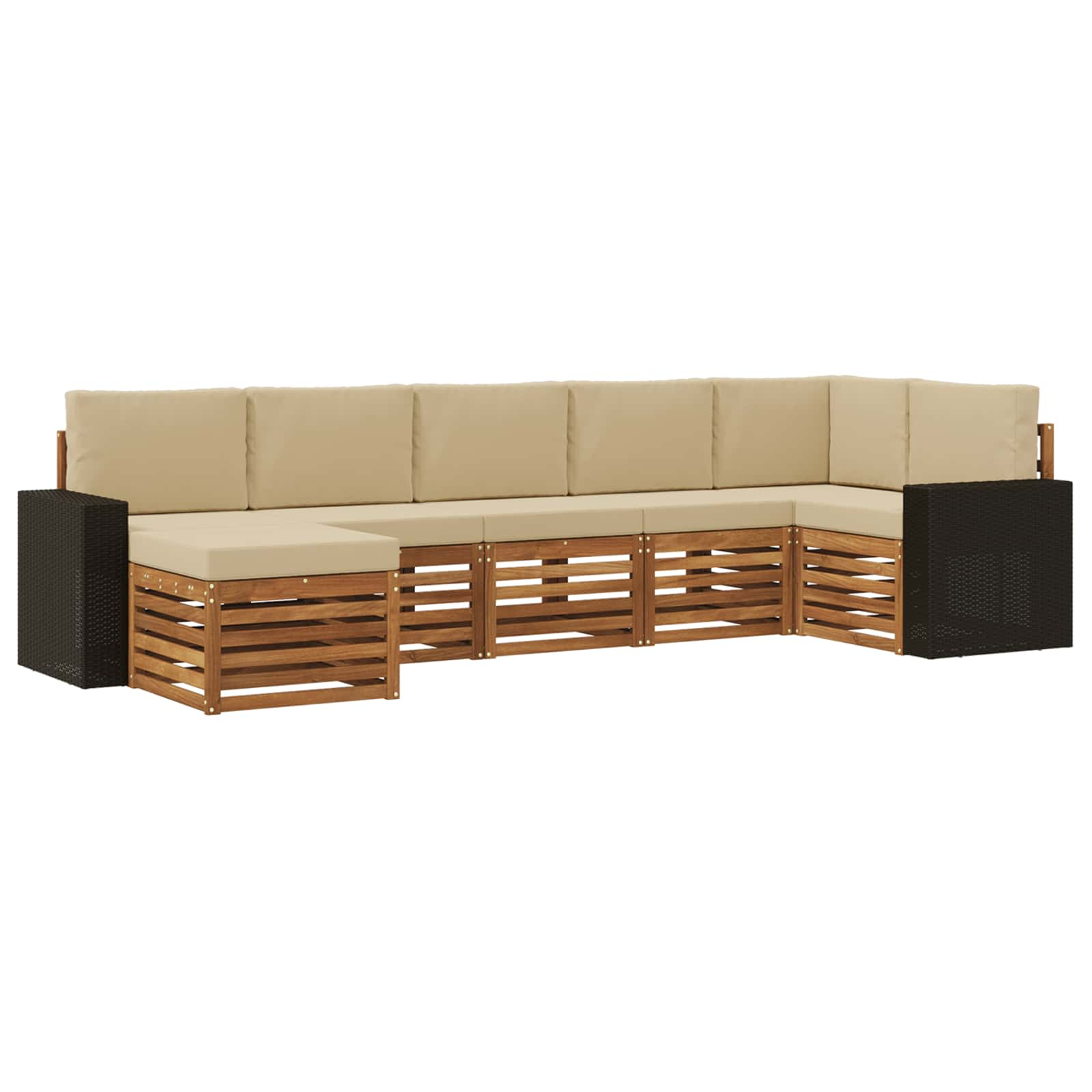 Ensemble de canapé d'angle avec coussin 7 pcs naturel et beige