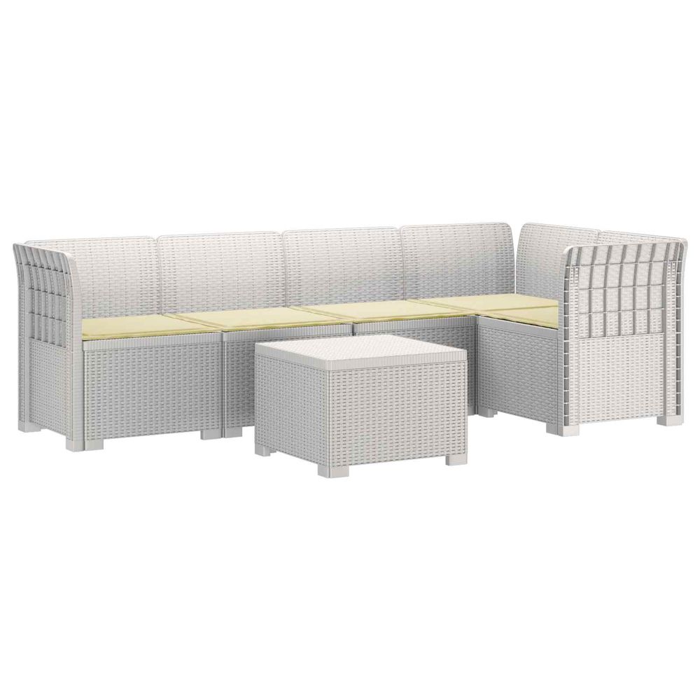 Canapé de jardin 5 places avec coussins aspect rotin pp blanc