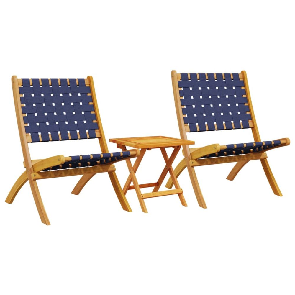 Ensemble de 2 chaises pliantes avec table en bois massif bleu foncé