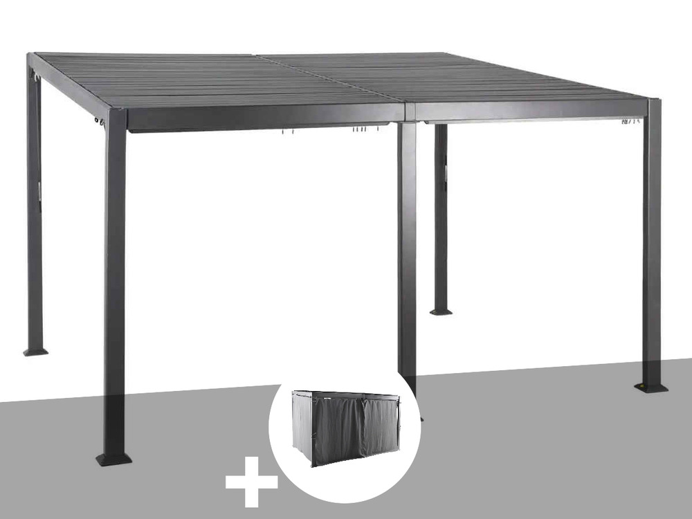 Pergola bioclimatique avila 4 x 3 m graphite en aluminium + 6 rideaux