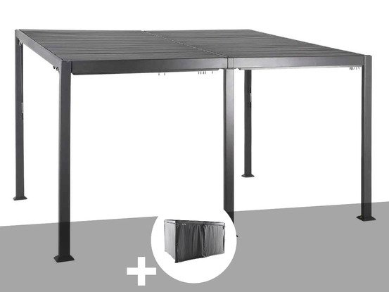 Pergola bioclimatique avila 4 x 3 m graphite en aluminium + 6 rideaux