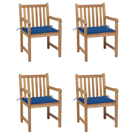 Chaises de jardin lot de 4 et coussins bleu royal bois de teck