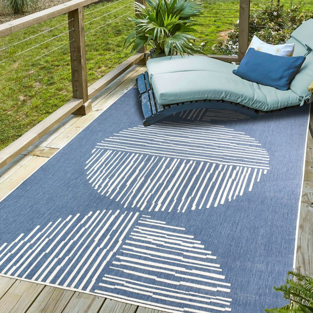 Tapis extérieur, kilim reversible 120x170 lyn2 bl reversible bleu et crème