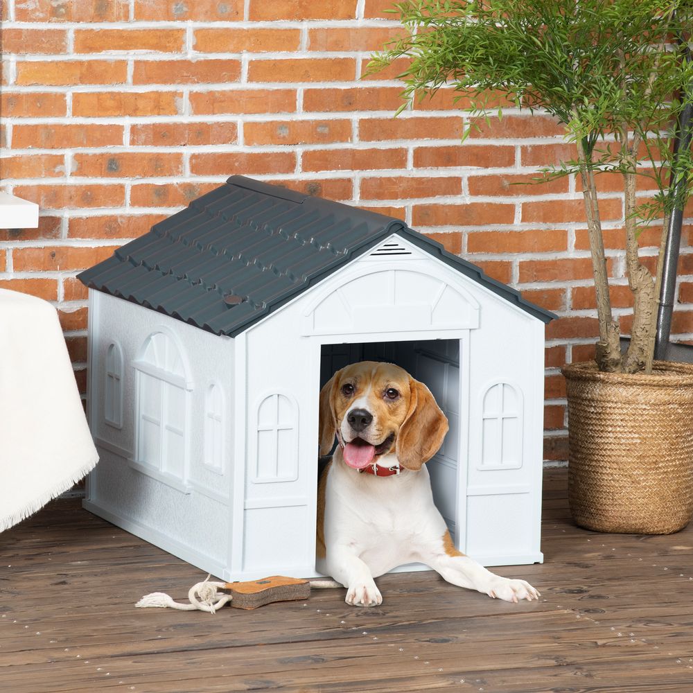 Niche pour chien extérieur plastique toit étanche anti-pluie 65x75x63cm gris