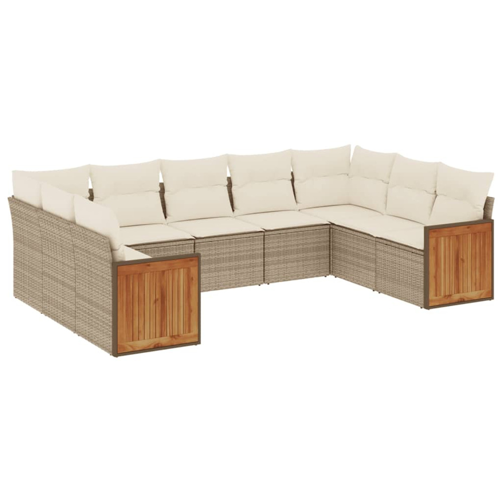 Salon de jardin avec coussins 9 pcs beige résine tressée