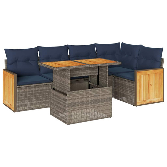 Salon de jardin avec coussins 6 pcs gris résine tressée acacia