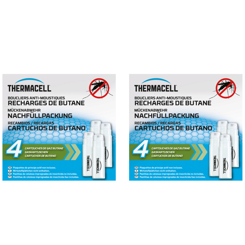 Thermacell - lot de 8 cartouches de gaz butane pour bouclier diffuseur et lanterne anti-moustiques - effet rapide thbutane4x2