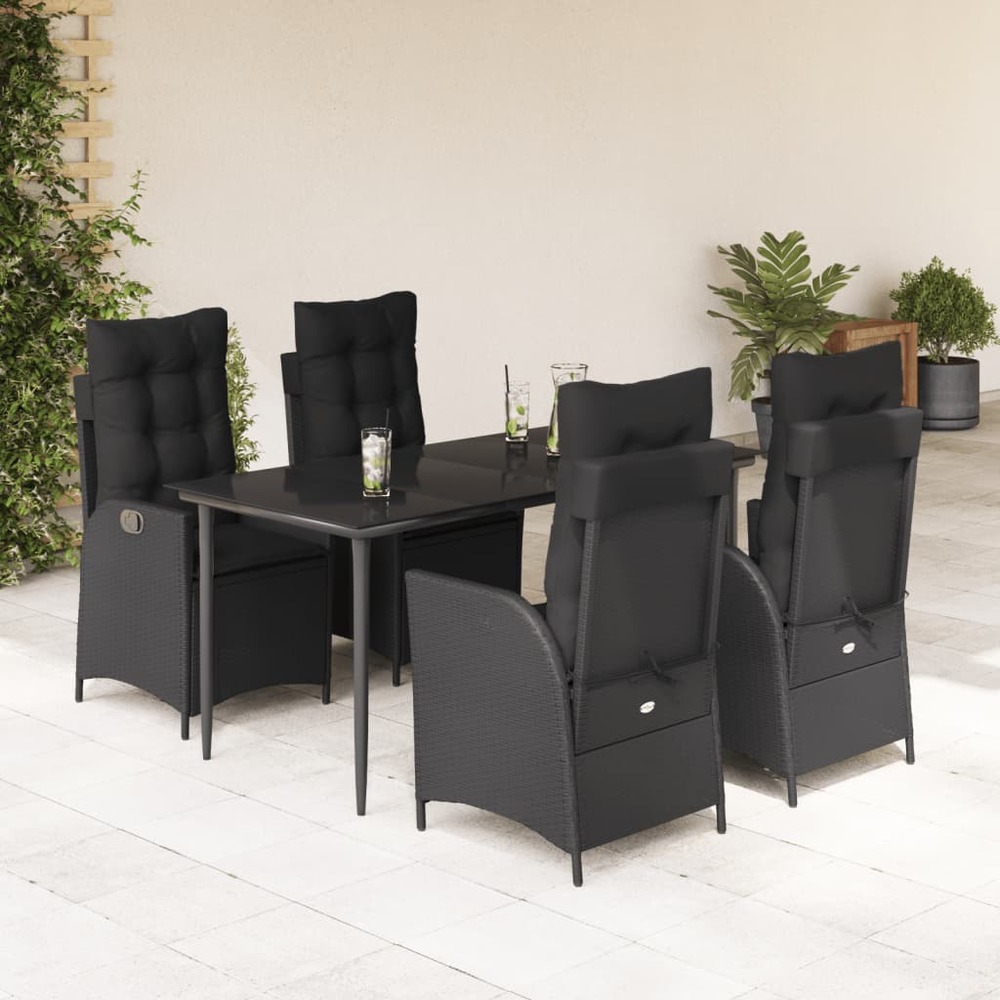 Ensemble à manger de jardin coussins 5pcs noir résine tressée