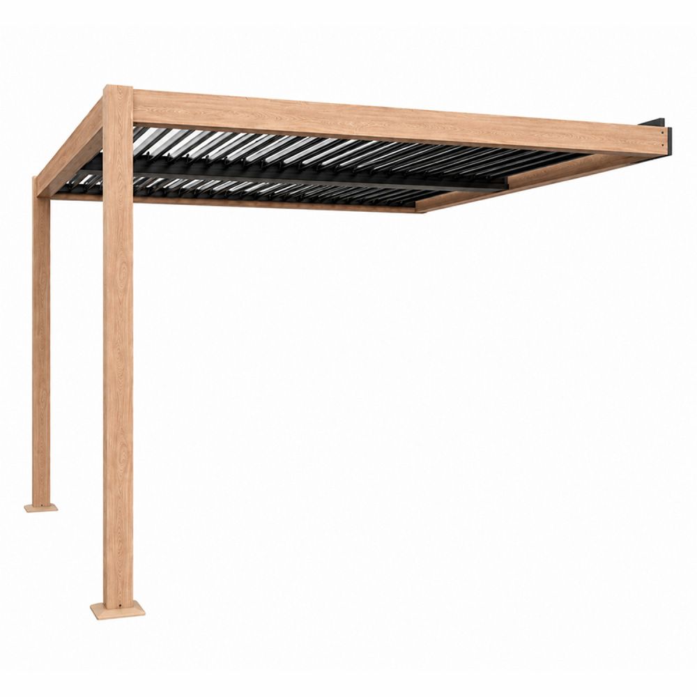 Pergola bioclimatique 3x3m adossée effet bois sifnos