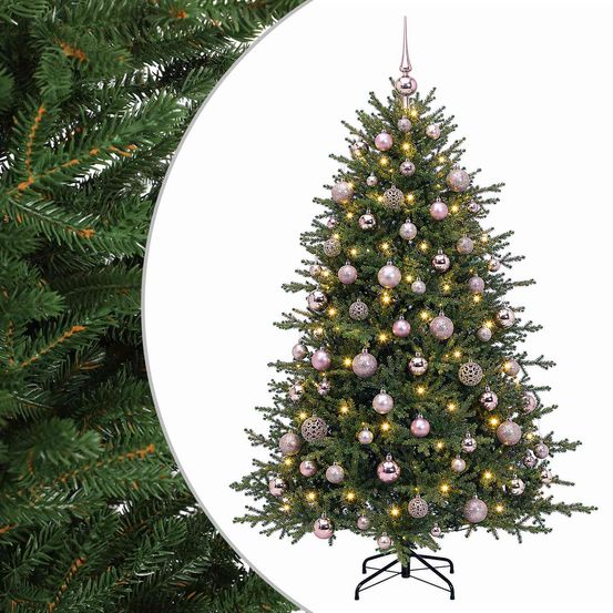 Sapin de noël artificiel avec boules 240 cm 300 led blanc chaud
