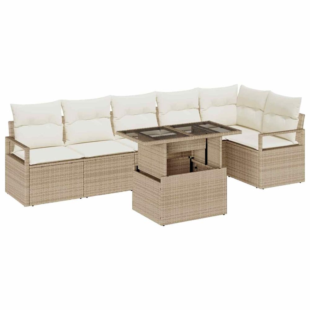 Ensemble de canapé de jardin 7 pc beige poly rotin