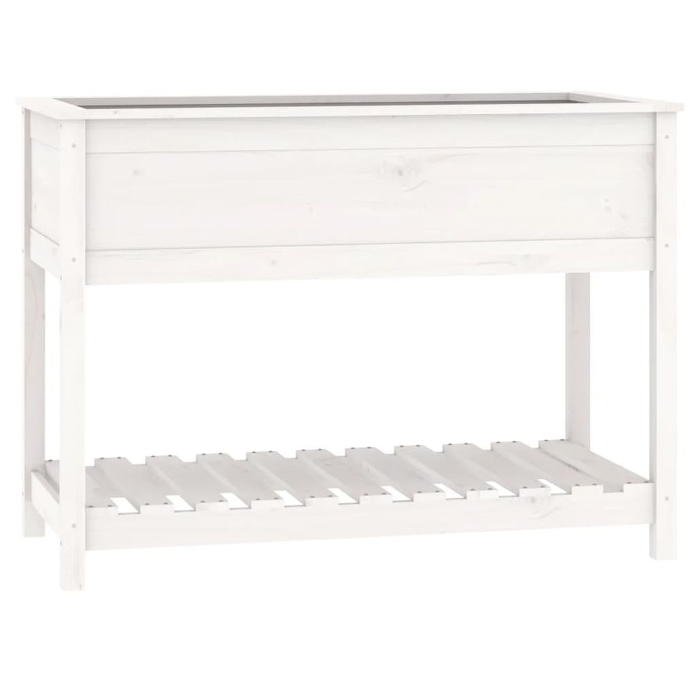 Jardinière avec étagère blanc 111,5x54x81 cm bois massif de pin