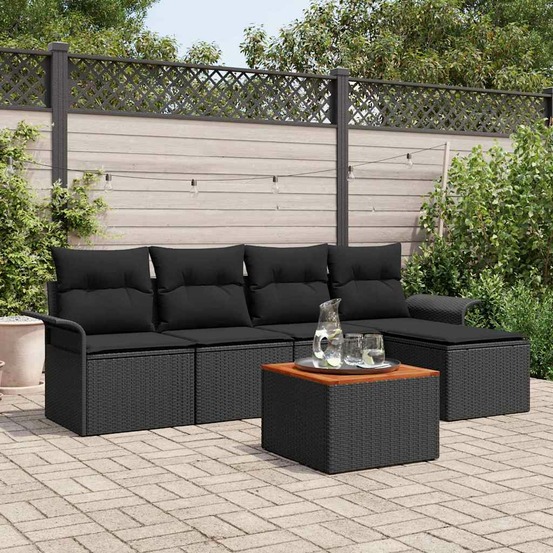 Ensemble de canapé de jardin avec coussin 6 pcs noir polyrotin