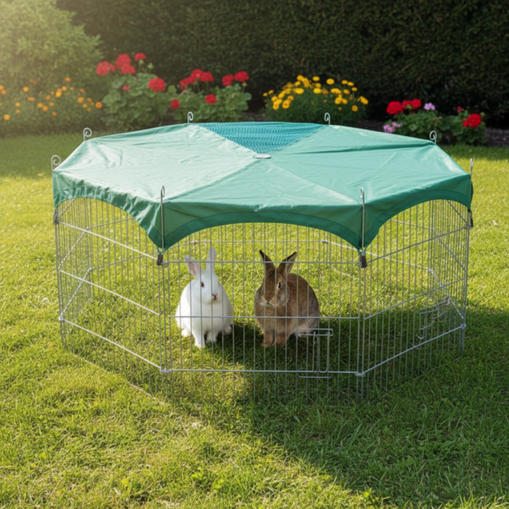 Parc enclos extérieur grillage en métal pour lapin, poule,cochon d'inde taille m maison été 2554