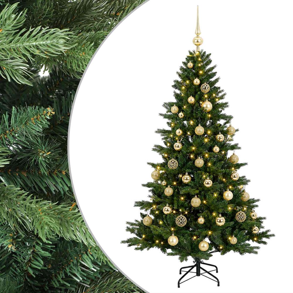 Sapin de noël artificiel avec boules 120 cm 150 led blanc chaud