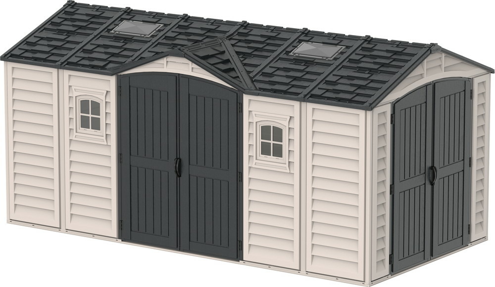 Abri pvc dark grey apex 11,95m² - kit fondation, 2 fenêtres, 2 puits de lumière - gris