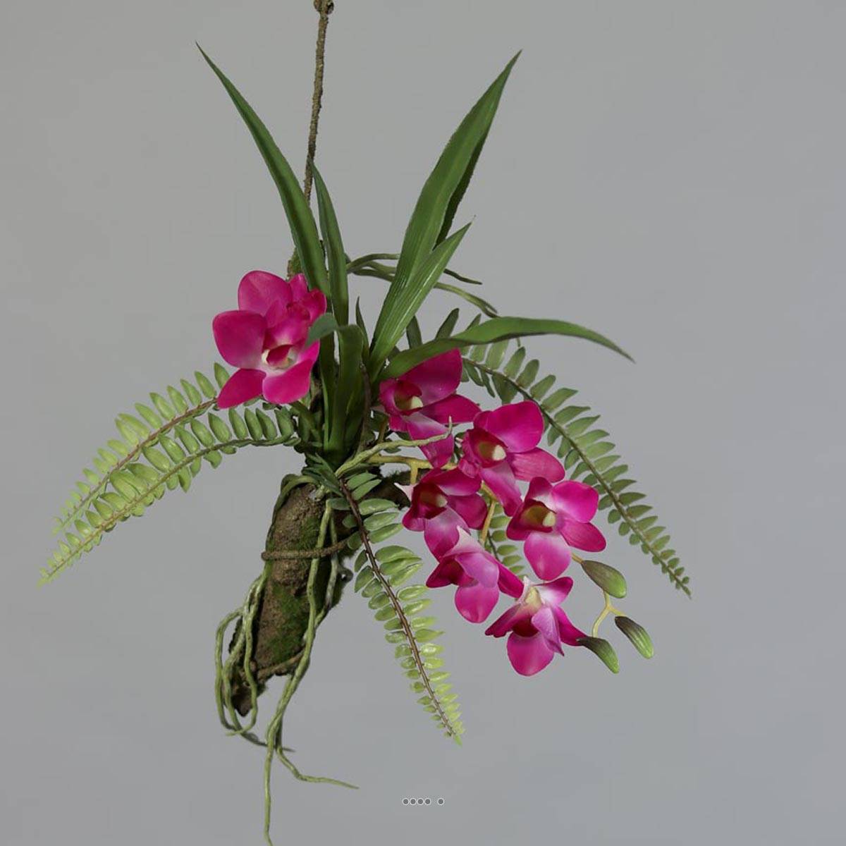 Orchidée dendrobium en latex sur branche à suspendre l50cm rosesoutenu - couleur
