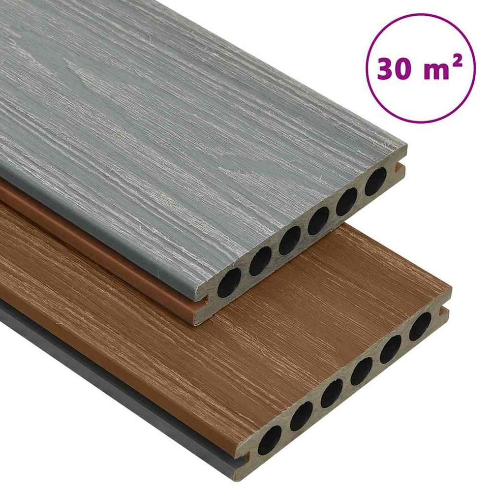 Panneaux de terrasse et accessoires wpc marron/gris 30 m² 2,2 m