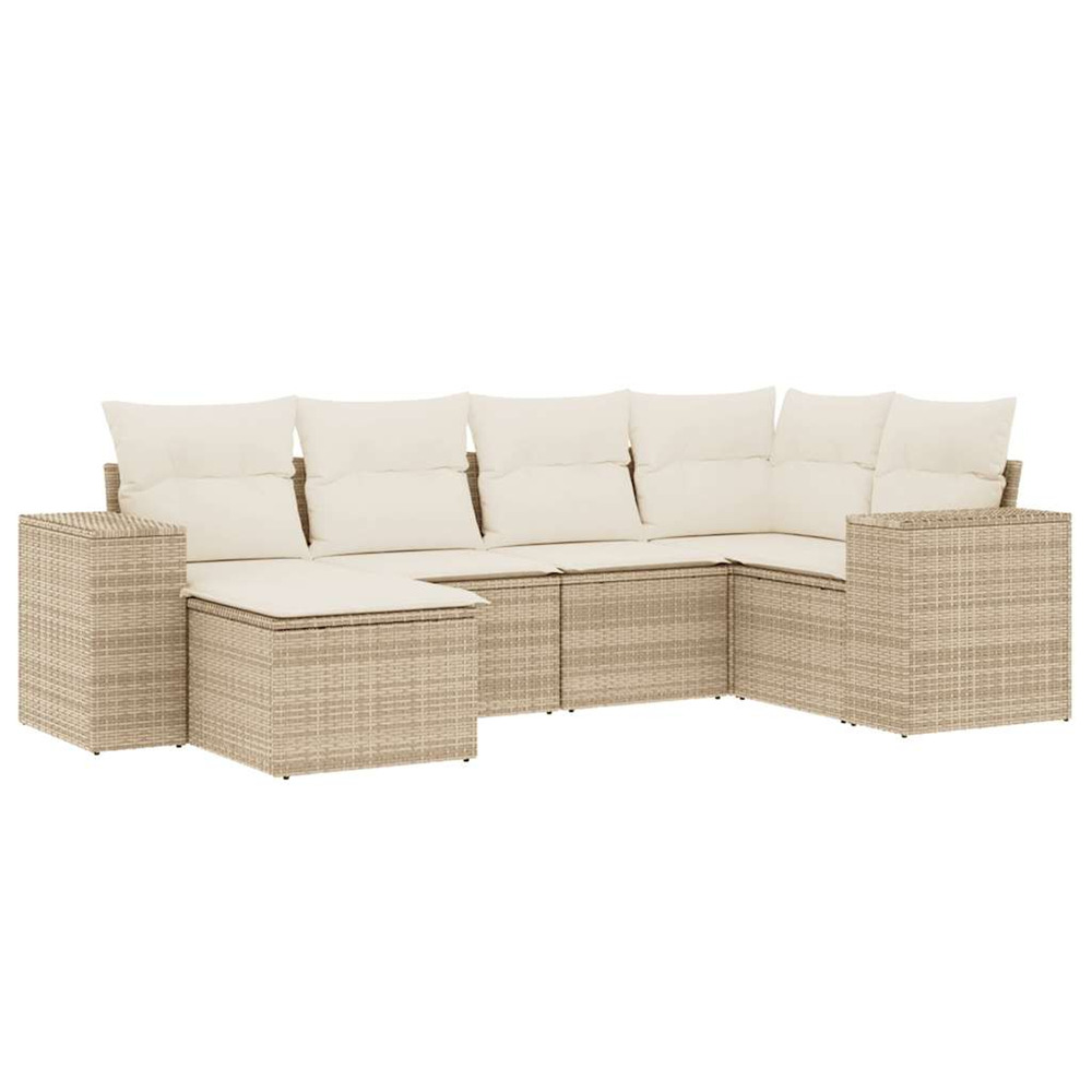 Salon de jardin avec coussins 6 pcs beige résine tressée