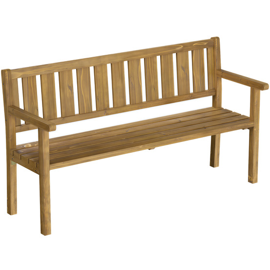 Banc de jardin 3 places en bois de teck avec dossier et accoudoirs, capacité 360 kg, résistant aux intempéries
