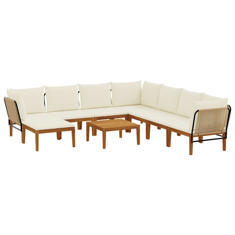 9 pc bois d'acacia massif et corde naturel