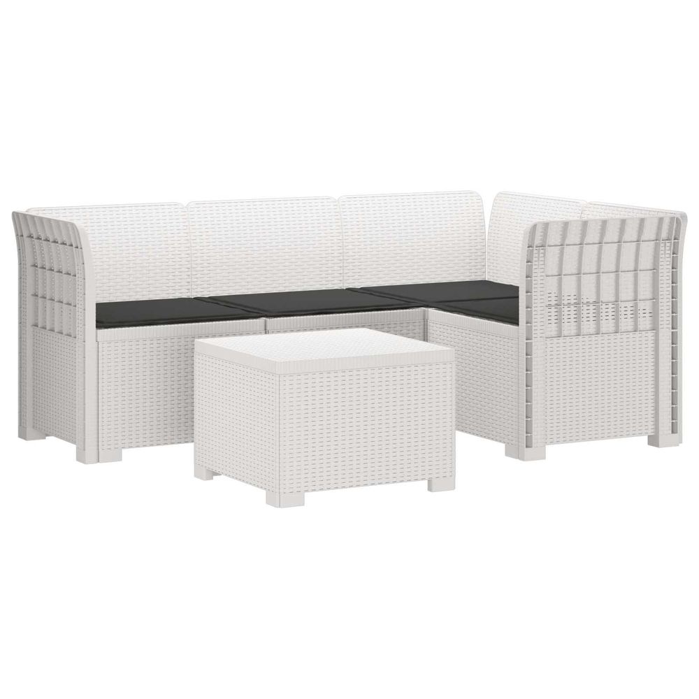 Canapé de jardin 4 places avec coussins style rotin pp blanc