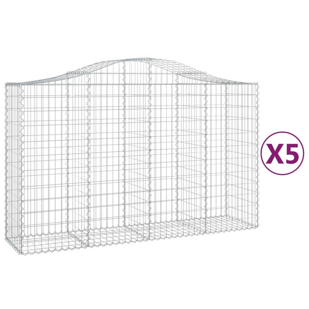 Paniers à gabions arqués 5 pcs 200x50x120/140 cm fer galvanisé