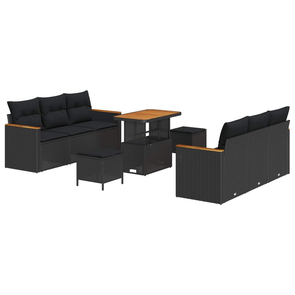 Ensemble de canapé de jardin 9 pcs noir polyrotin