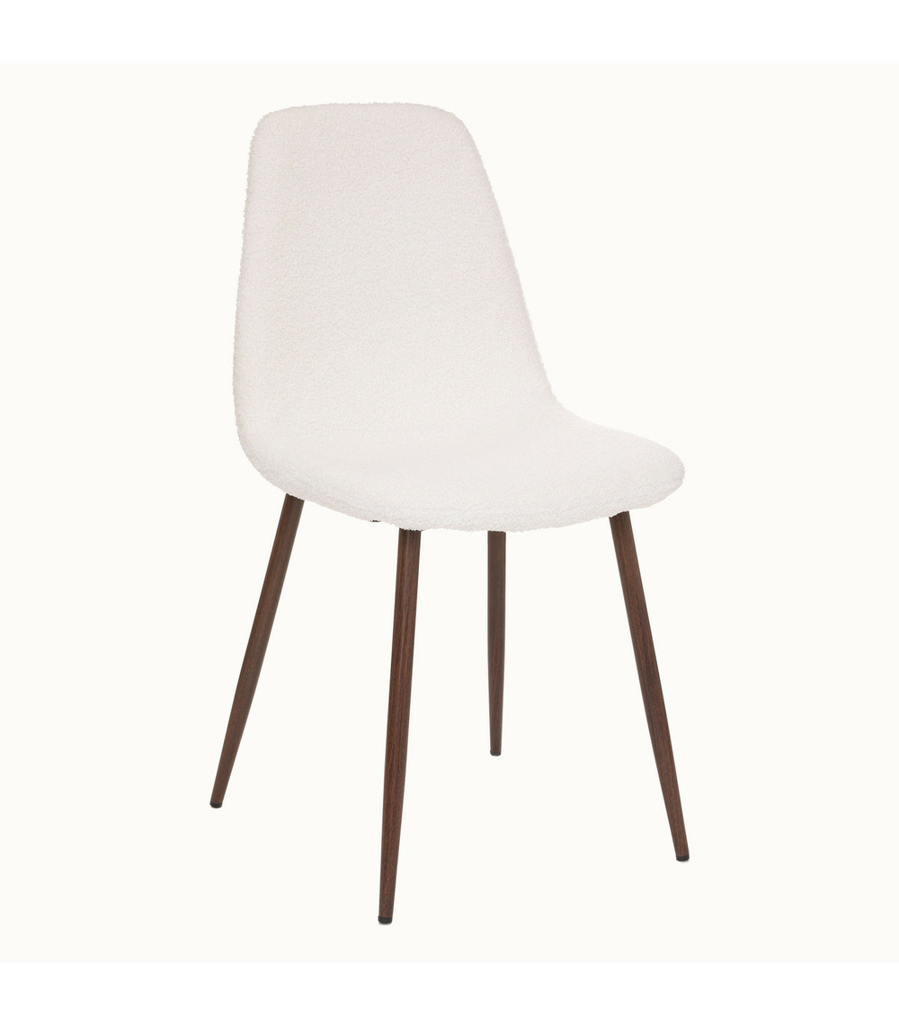 Chaise de table tissu blanc à bouclettes et pieds en métal