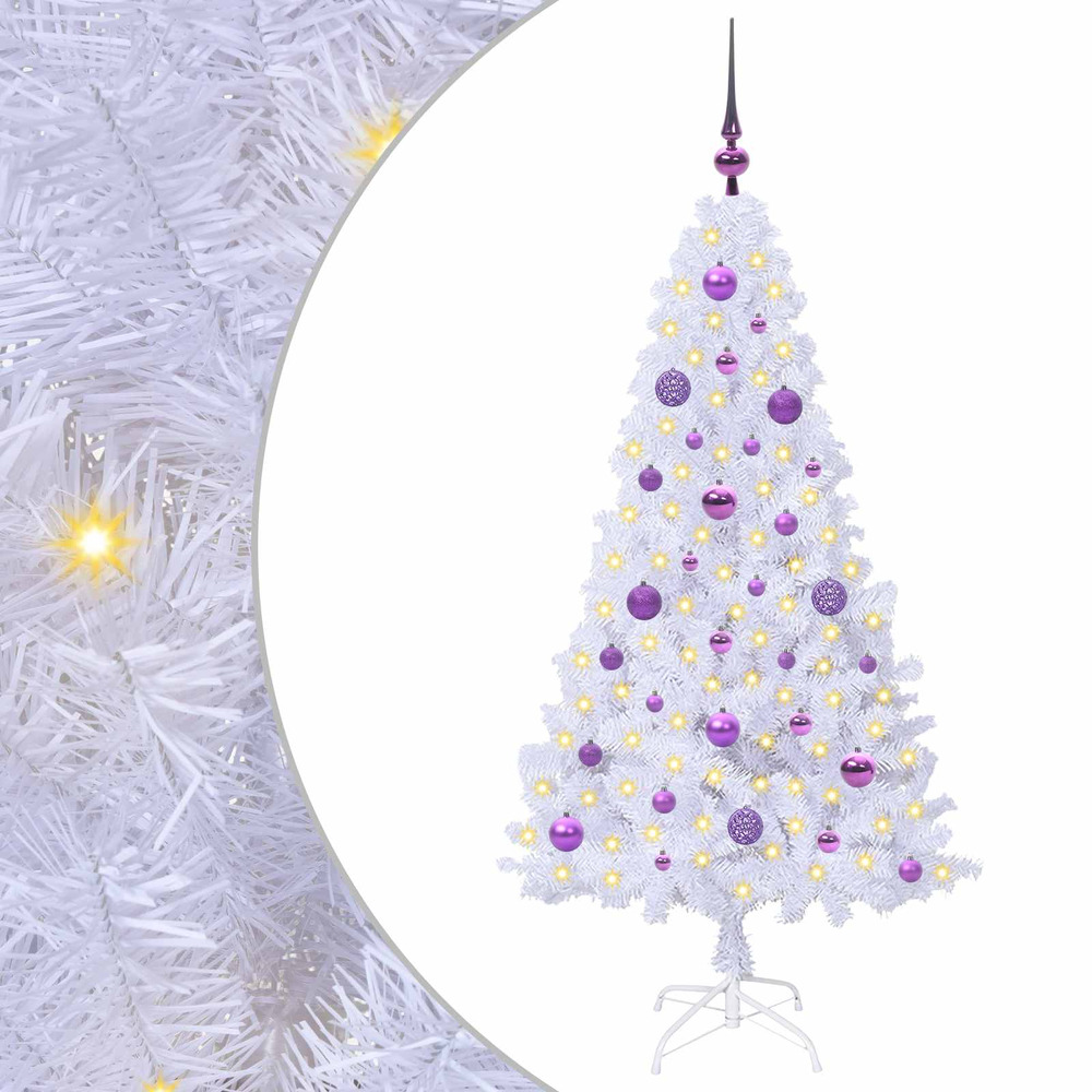 Sapin de noël artificiel avec 150 led blanc 150 cm pvc et acier