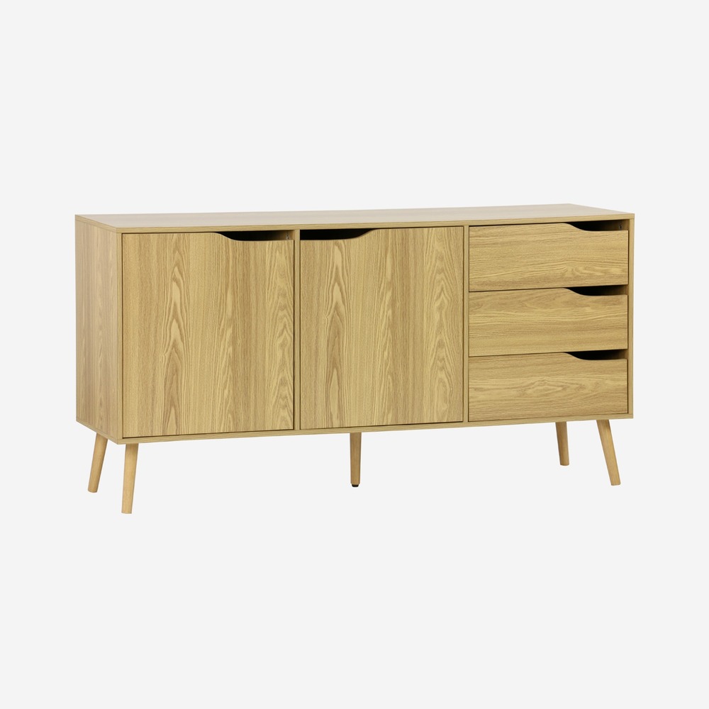 Buffet de rangement scandinave, buffet haut, vaisselier, 2 portes, 3 tiroirs, 160cm