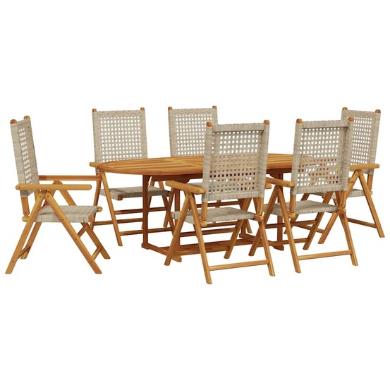 Ensemble à manger de jardin 7 pcs beige rotin et bois massif