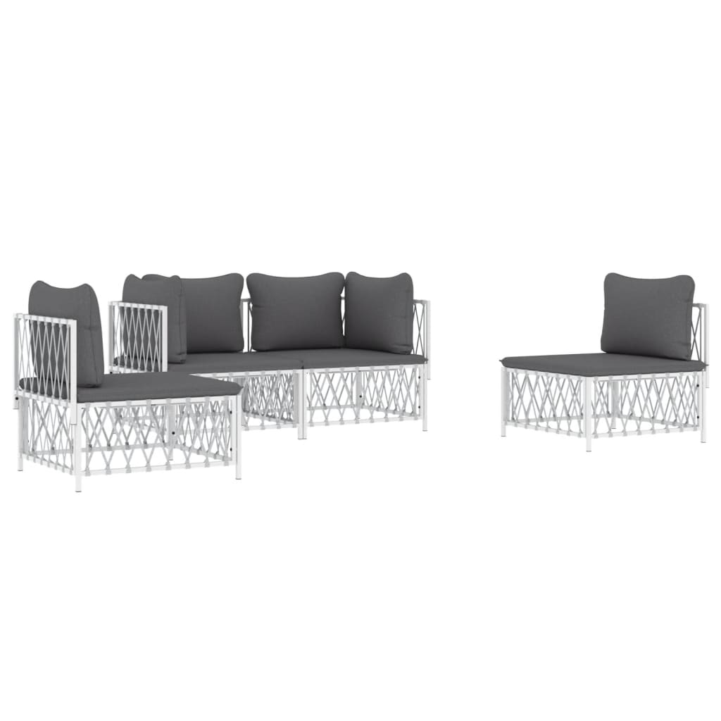 Salon de jardin meuble d'extérieur ensemble de mobilier 4 pièces avec coussins blanc acier
